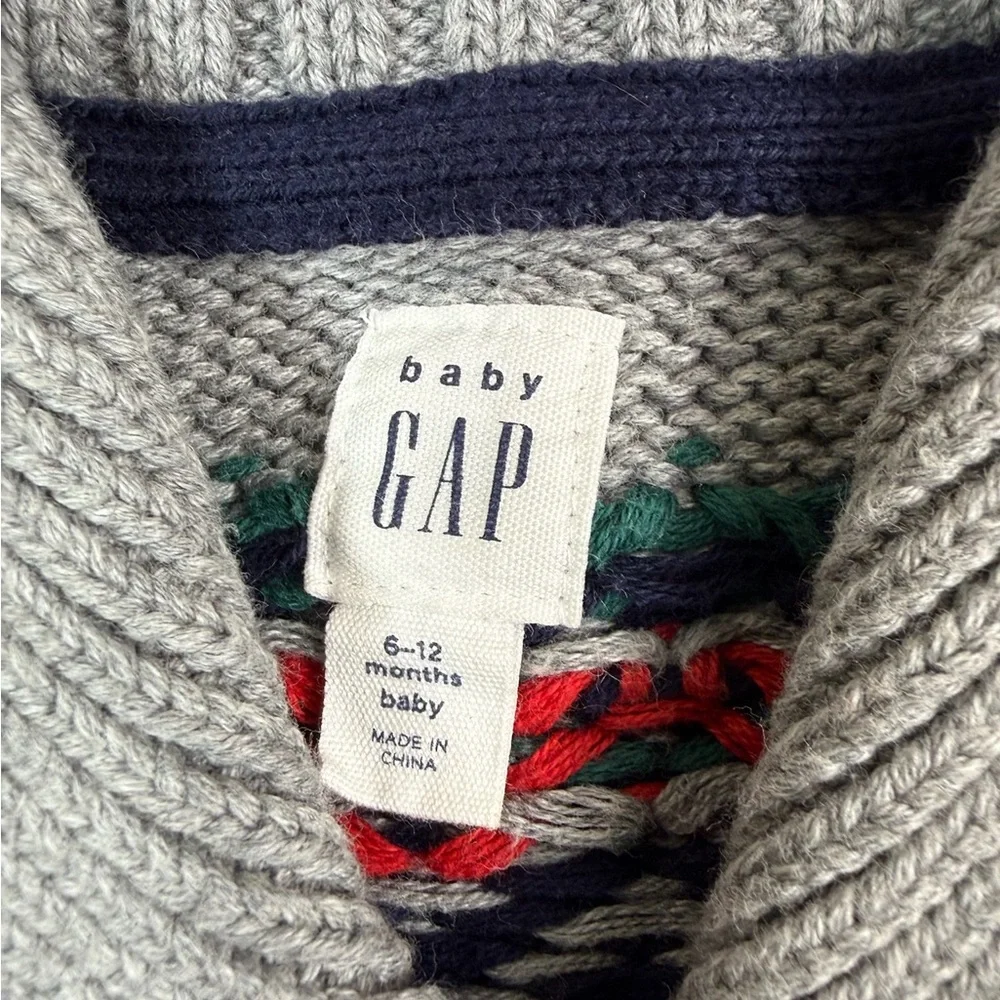 BABY GAP Cardigan Sweater 6-12M Fair Isle Animal Print Grandpacore Shawl Collar‎